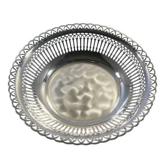 Vintage German Reticulated Round Bowl W M F Ikora Silver EP on Brass 3-Footed - Picture 2 of 9